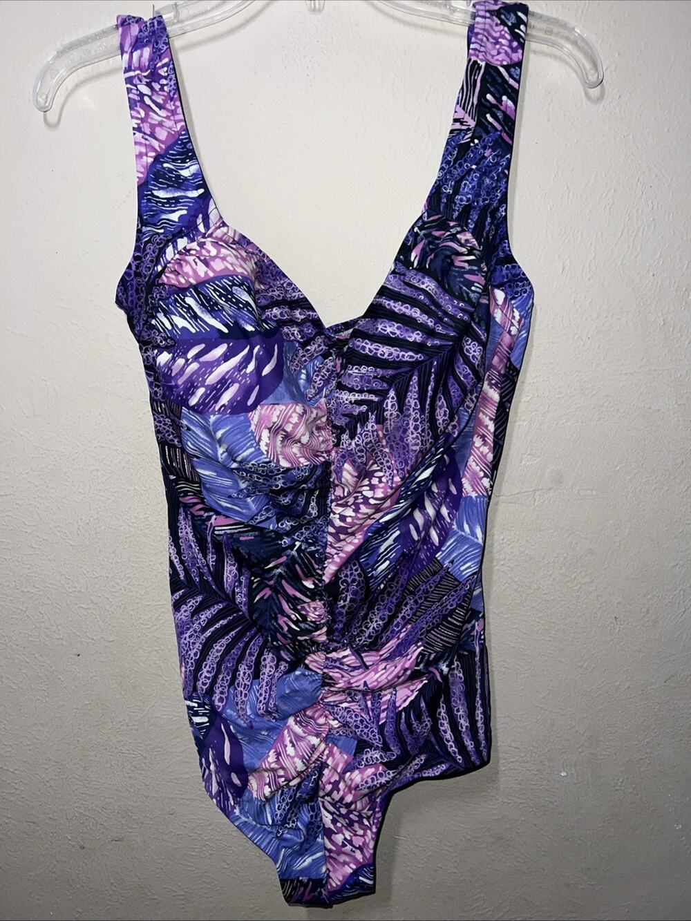 Azul 16W Swim Dress One-Piece Skirted Swimsuit Purple black full coverage Vtg
